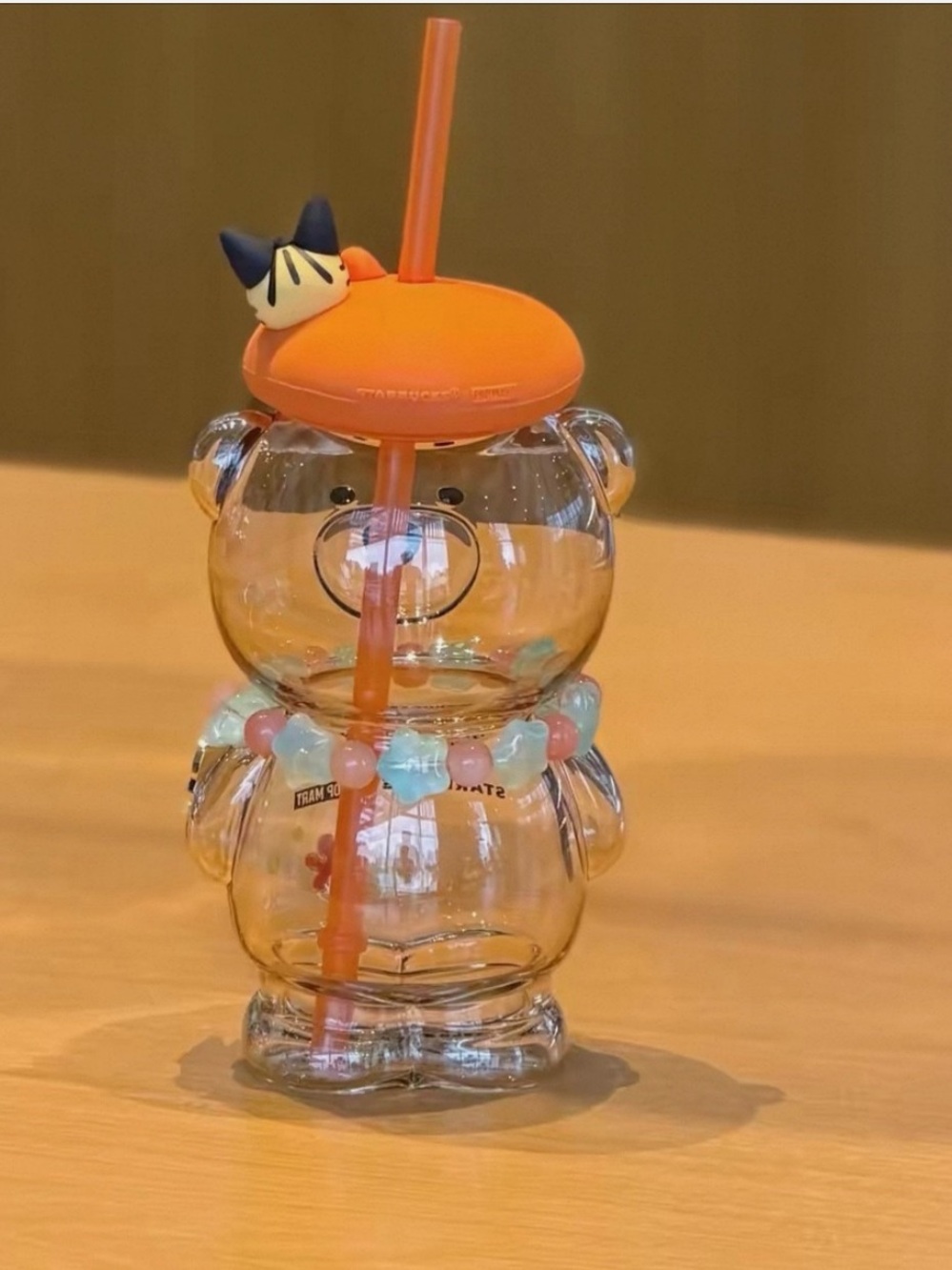 Starbucks Clear Bear Tumbler with Orange Lid and Pastel Beads - Picture 3 of 4